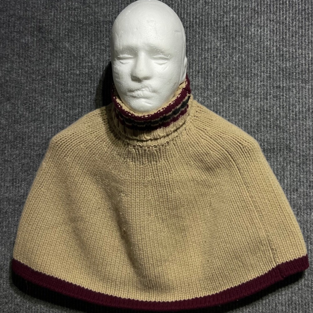 Vintage Burberry Poncho Women OS Beige Lambswool Turtleneck Cape Made in England - Picture 6 of 8